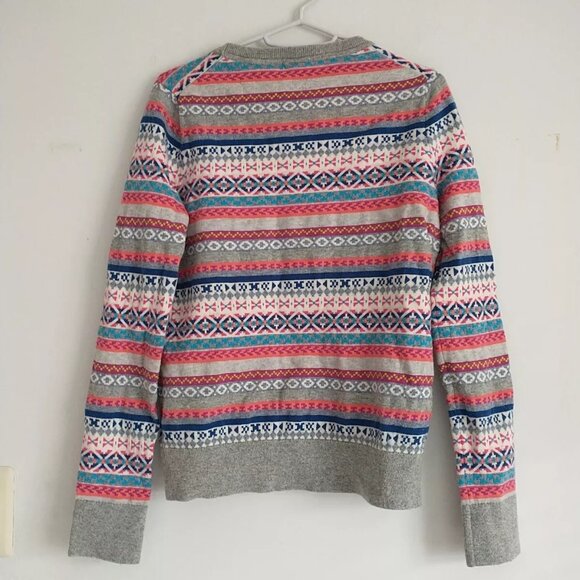 GAP Sweater Pullover Women M Multicolor Crazy Fair Isle Merino Wool Blend - Picture 2 of 7